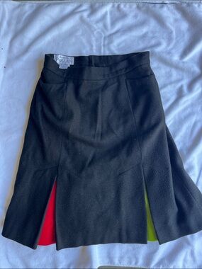 Vintage  A-Line Skirt with Red & Lime Accent Slits